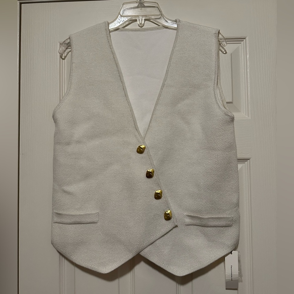 Elegant White Vest with Gold Buttons